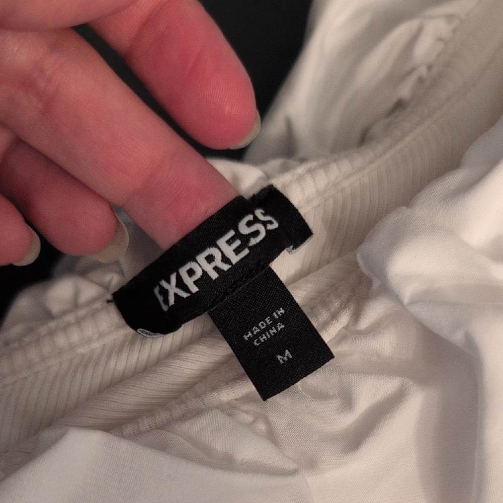 Express White Ruffled Bodysuit - Picture 2 of 7